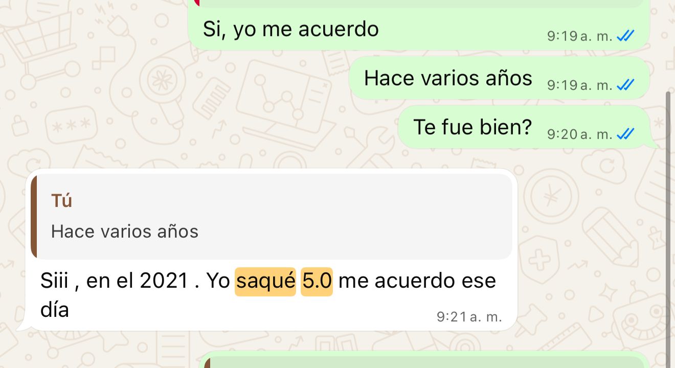 Captura de WhatsApp: cliente recomienda los servicios de Somos Mentor